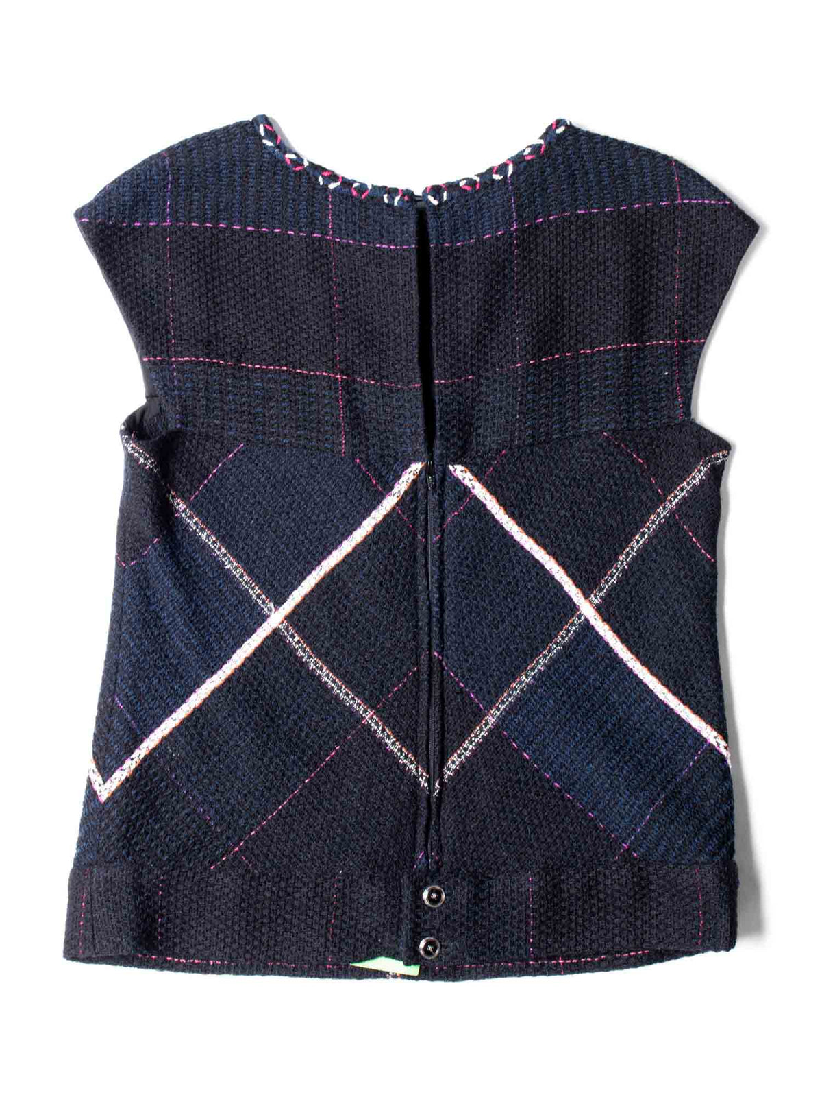 Chanel CC Logo Tweed Fringe Top Black Navy Blue