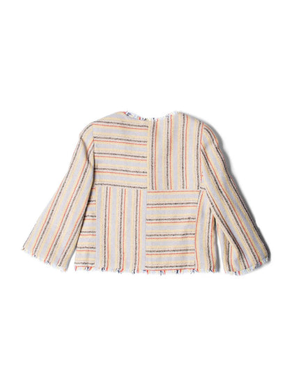 Chanel CC Logo Tweed Fringy Fitted Jacket Beige