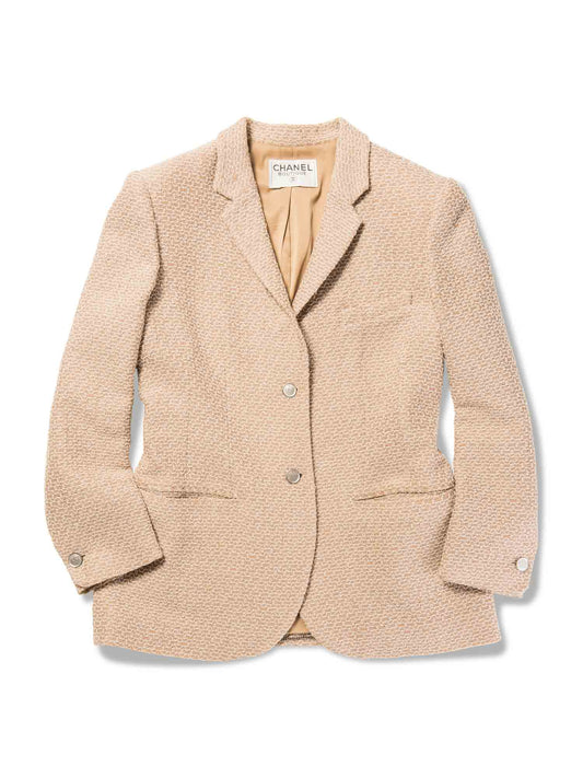 CHANEL CC Logo Tweed Jacket Beige White Silver-designer resale