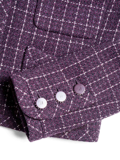 Chanel CC Logo Tweed Sparkly Fitted Jacket Burgundy