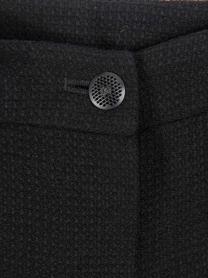 Chanel CC Logo Tweed Wool Wide Leg Pants Black