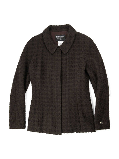 CHANEL CC Logo Tweed Zip Up Jacket Brown-designer resale