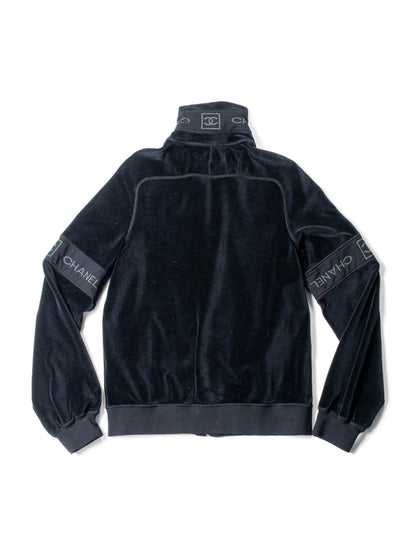 Chanel CC Logo Velvet Zip Up Sweatshirt Black