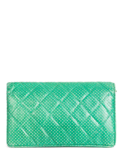 Chanel CC Logo Vintage Perforated Quilted Leather Wallet Green