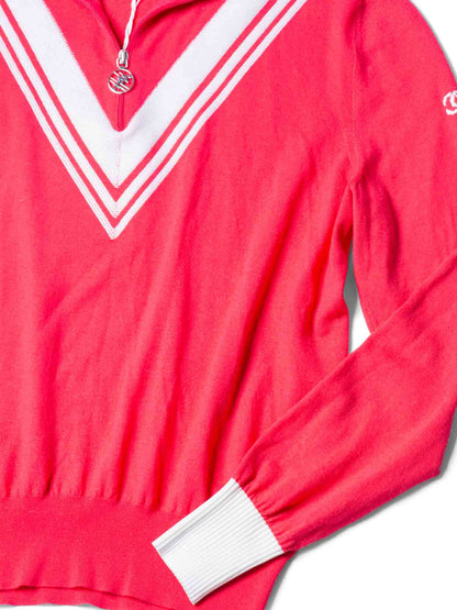 Chanel CC Logo Wool Chevron Sweater Pink White