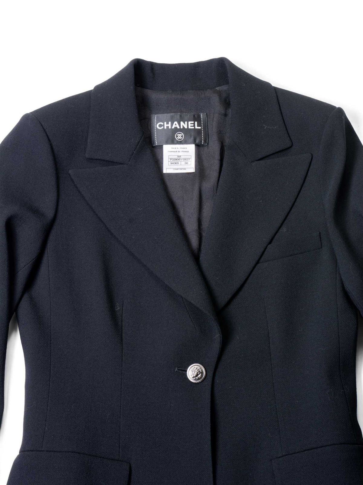 Chanel CC Logo Wool Tweed Fitted Jacket Black