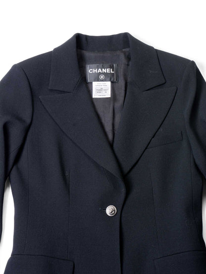 Chanel CC Logo Wool Tweed Fitted Jacket Black