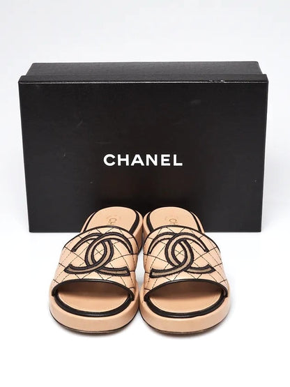 CHANEL CC QUILTED LAMBSKIN LEATHER MULES