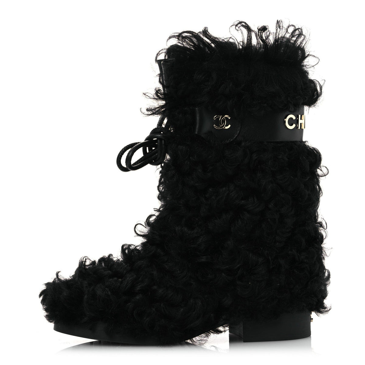 CHANEL INTERLOCKING CC LOGO SHEARLING BOOTS