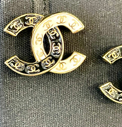 CHANEL CC GOLD TONE & ENAMEL STUD EARRINGS