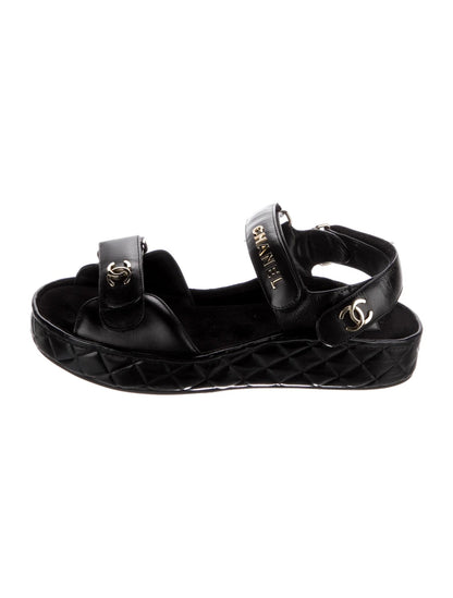 CHANEL CC LOGO VELCRO STRAP SANDALS