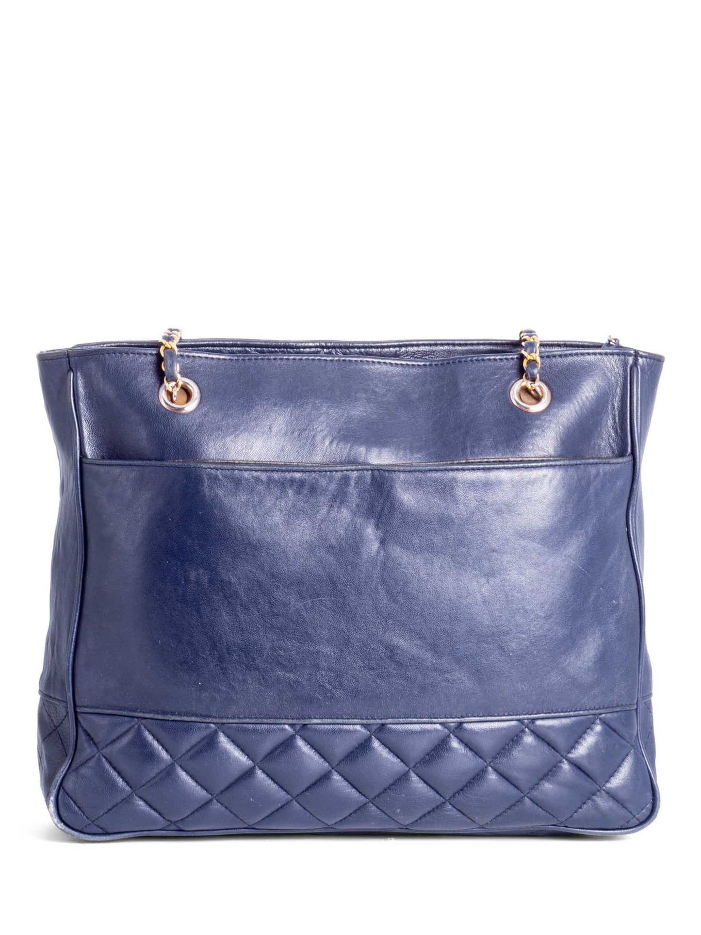 Chanel CC Vintage Logo Quilted Leather Shopper Bag Navy Blue