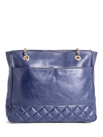 Chanel CC Vintage Logo Quilted Leather Shopper Bag Navy Blue