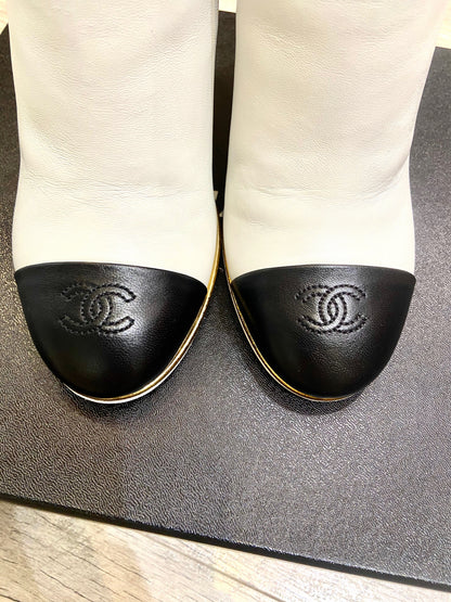 CHANEL CC WEDGE HEEL BOOTIES