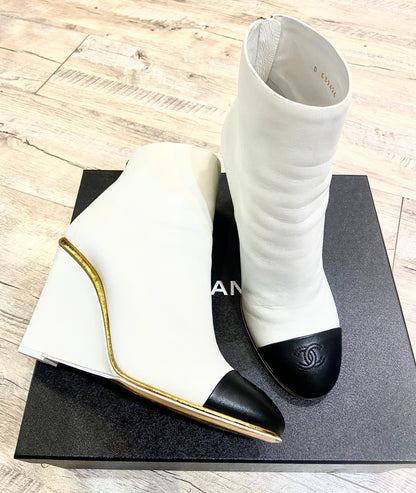 CHANEL CC WEDGE HEEL BOOTIES