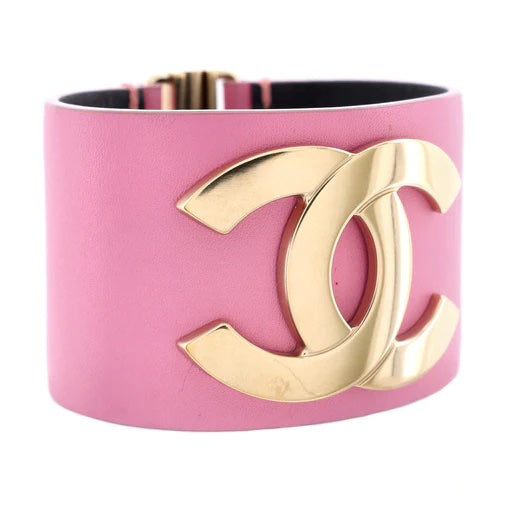 CHANEL CC LEATHER WIDE CUFF BRACELET