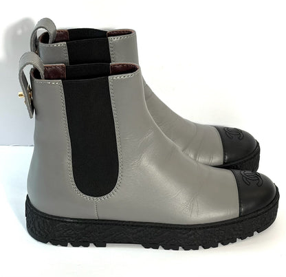 CHANEL CALFSKIN LEATHER CC LOGO CHELSEA BOOTS