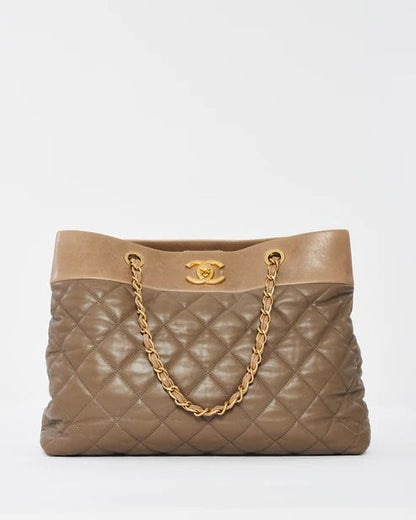 CHANEL QUILTED CALFSKIN LEATHER LARGE SOFT ELEGANCE TOTE BAG-HS