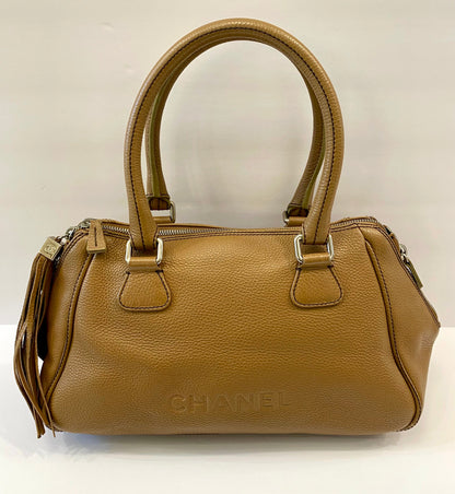 CHANEL CALFSKIN LEATHER SMALL TASSEL BOWLER BAG