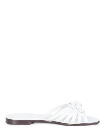 Chanel Cameilla Leather Slip On Strap Sandals White