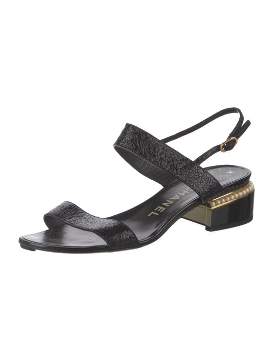 CHANEL CAMELIA INTERLOCKING CC LOGO SLINGBACK SANDALS