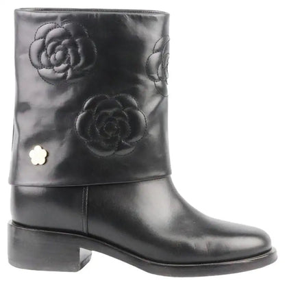 CHANEL CAMELLIA LEATHER BOOTS