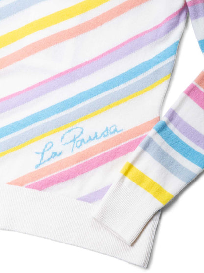 Chanel Cashmere CC Logo La Pausa Stripe Sweater Rainbow White