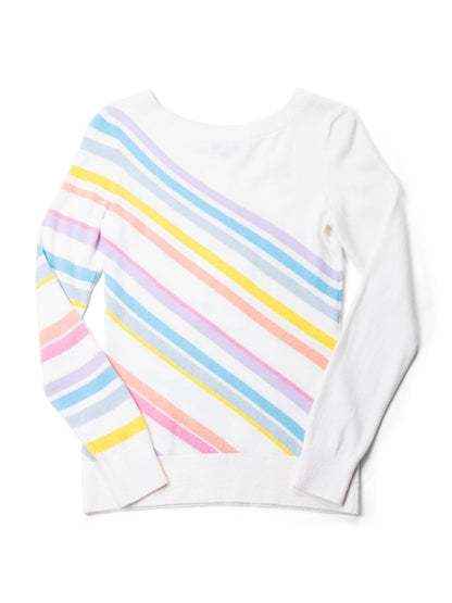 Chanel Cashmere CC Logo La Pausa Stripe Sweater Rainbow White