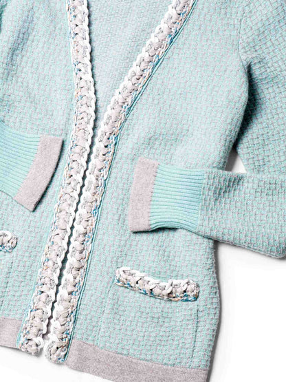Chanel Cashmere Lurex Tweed Chain Cardigan Aqua Grey