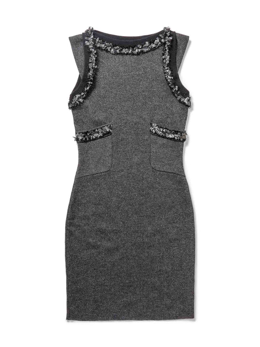 CHANEL Cashmere Silk Fringe Dress Heather Grey-designer resale