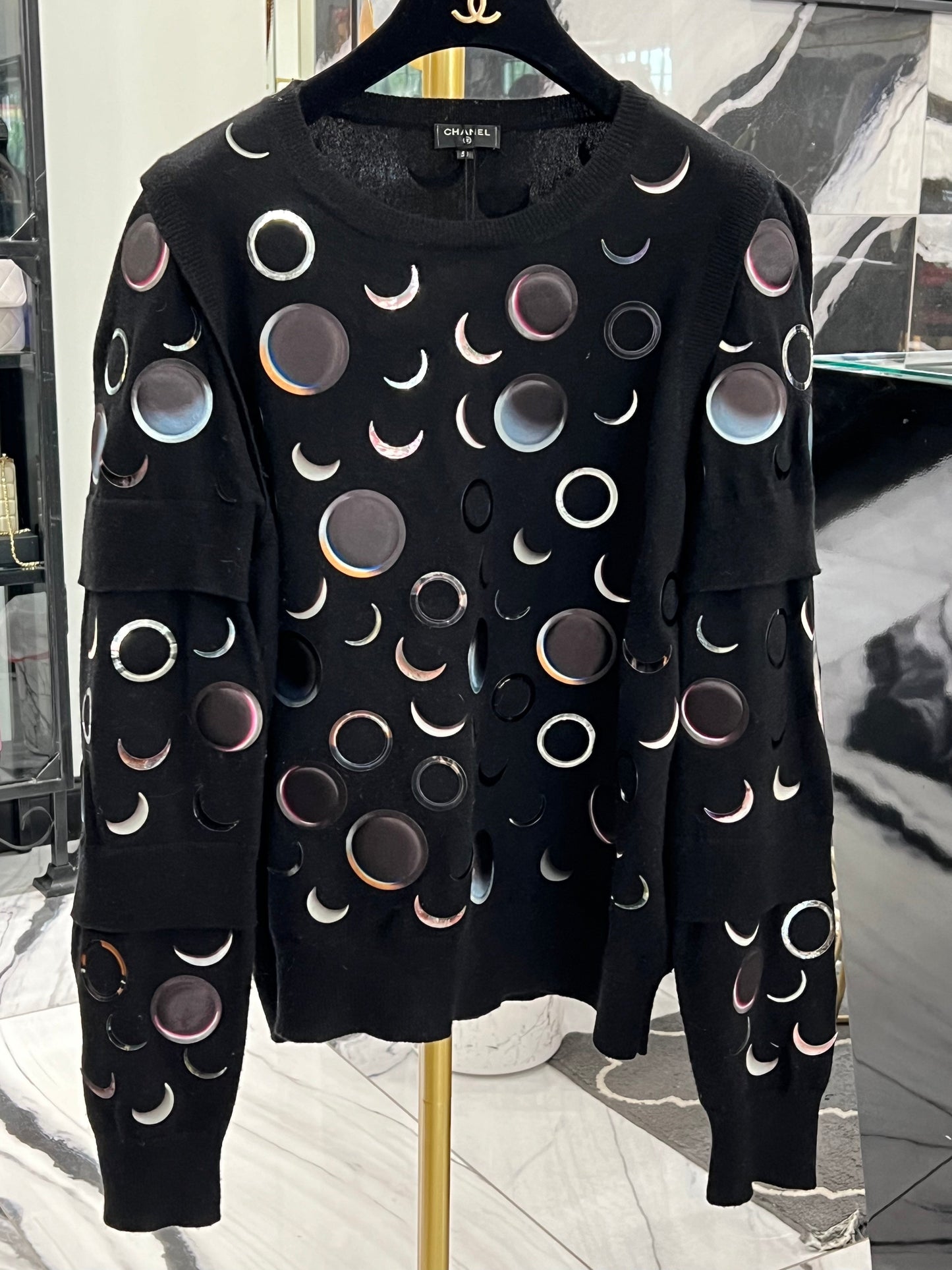 CHANEL CASHMERE ABSTRACT SPACE MOON RUNWAY SWEATER