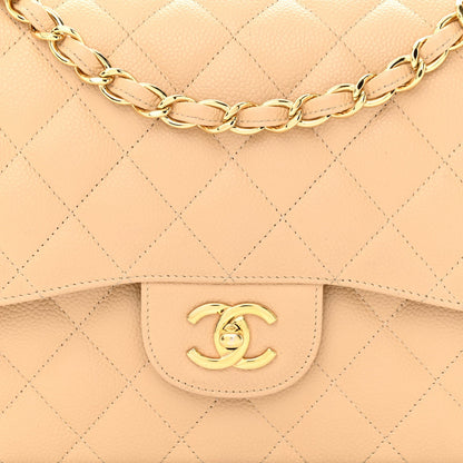 CHANEL CAVIAR QUILTED JUMBO DOUBLE FLAP SHOULDER BAG