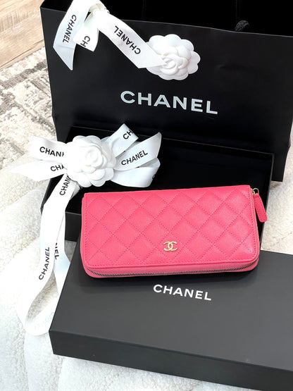 CHANEL CAVIAR QUILTED LARGE GUSSET ZIP AROUNT WALLET