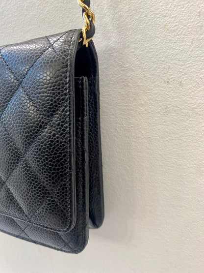 CHANEL CC CAVIAR QUILTED  WALLET ON A CHAIN