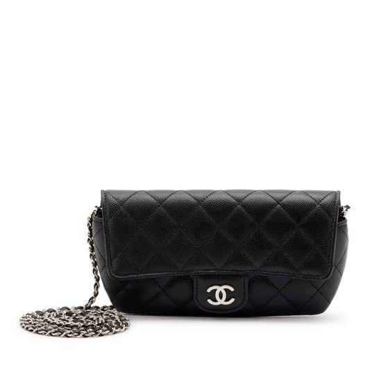 CHANEL QUILTED CAVIAR LEATHER GLASSES CHAIN CASE