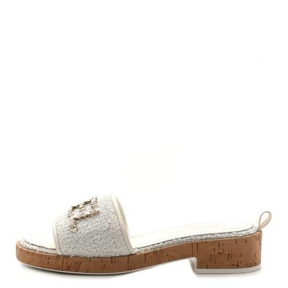 CHANEL CHAIN LINK CHA NEL TWEED CORK MULES