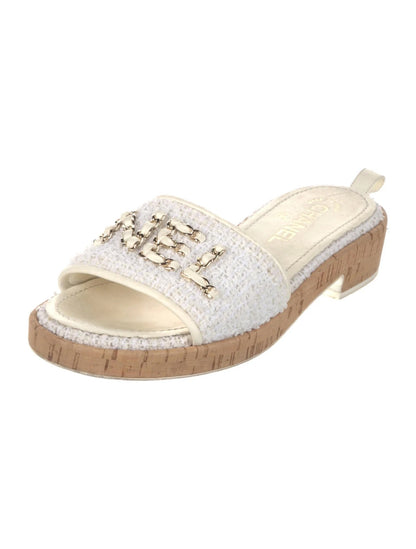 CHANEL CHAIN LINK CHA NEL TWEED CORK MULES