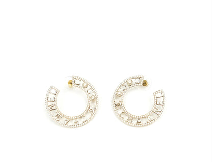 CHANEL CRYSTAL PEARL CC HOOP EARRINGS