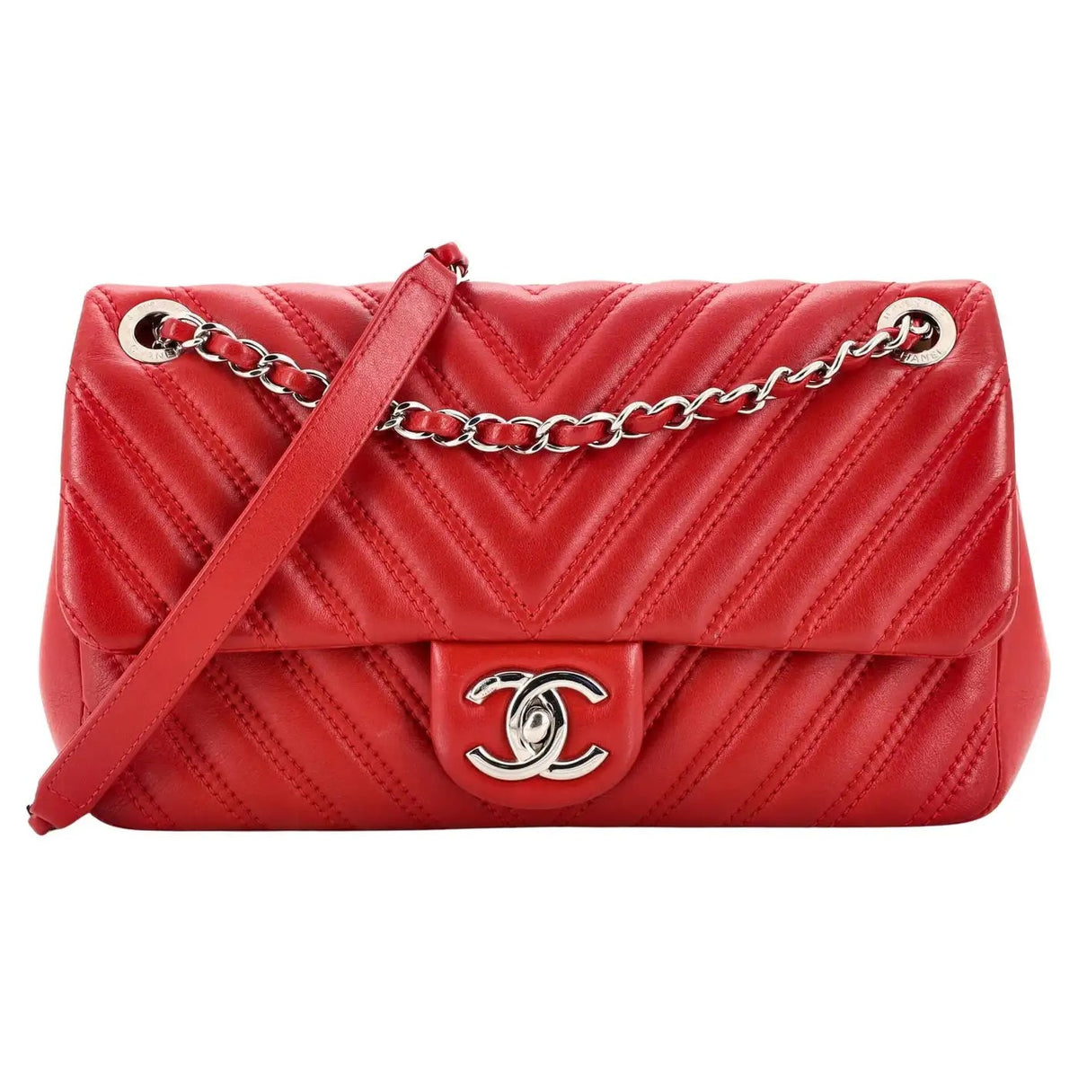 CHANEL DOUBLE STITCH CHEVRON LAMBSKIN MEDIUM FLAP BAG