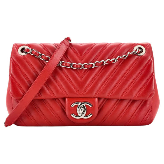 CHANEL DOUBLE STITCH CHEVRON LAMBSKIN MEDIUM FLAP BAG