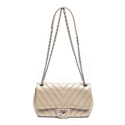 CHANEL CHEVRON QUILTED CALFSKIN STUDDED FLAP SMALL SHOULDER BAG