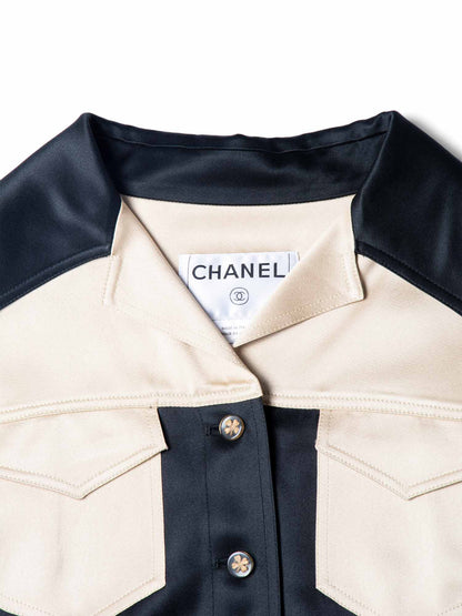 Chanel Clover Satin Silk Cropped Jacket Black Gold