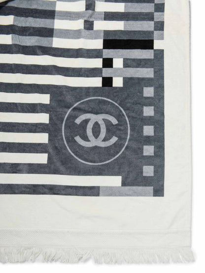 Chanel Cotton CC Logo Fringe Extra Large Towel White Grey Black