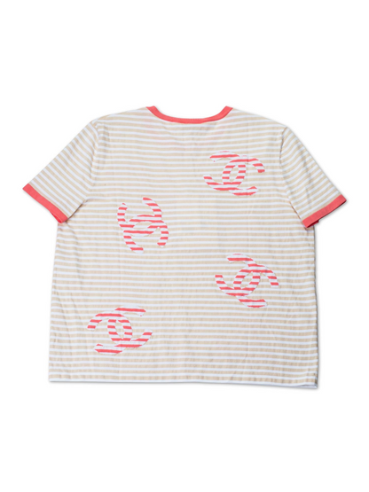 Chanel Cotton CC Logo Stripe Top Tan Pink EU