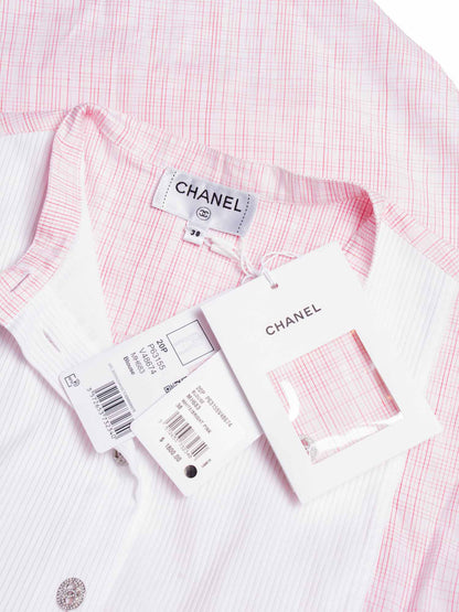 Chanel Cotton CC Logo Swarovski Buttons Sleeveless Top Red White