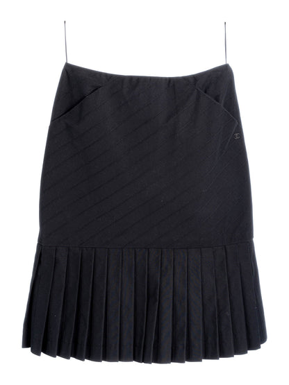 Chanel Cotton Pleated Midi Skirt Navy Blue
