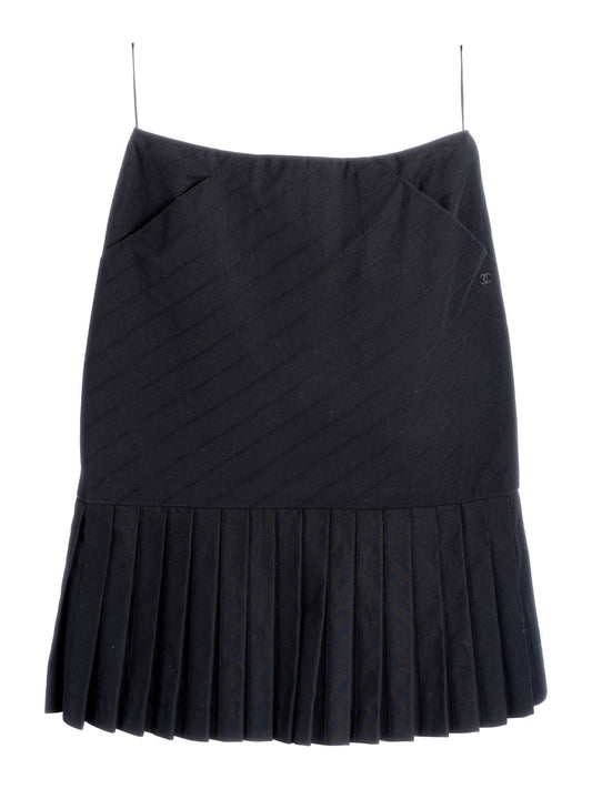 Chanel Cotton Pleated Midi Skirt Navy Blue
