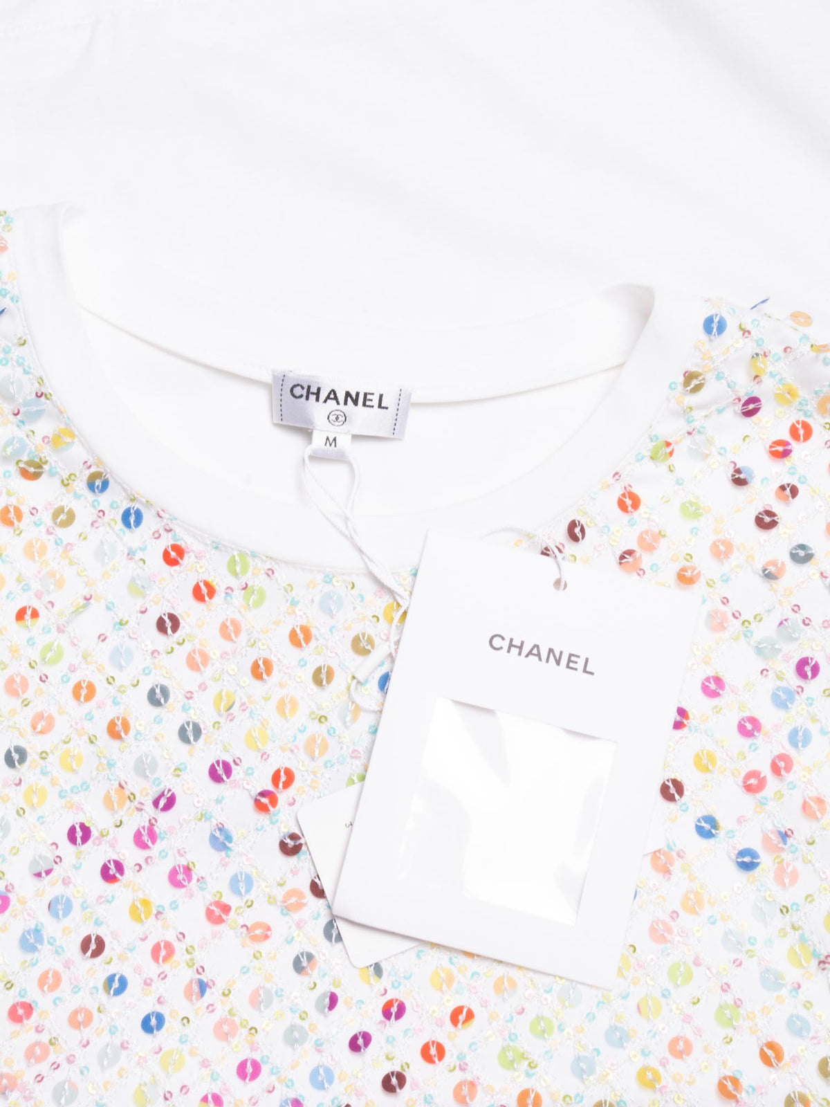 Chanel Cotton Sequin CC Logo La Pausa Top White