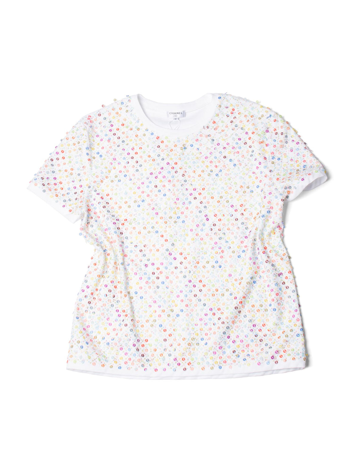 CHANEL Cotton Sequin CC Logo La Pausa Top White-designer resale