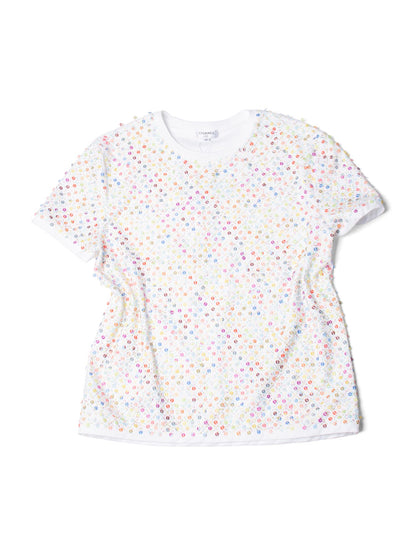 Chanel Cotton Sequin CC Logo La Pausa Top White